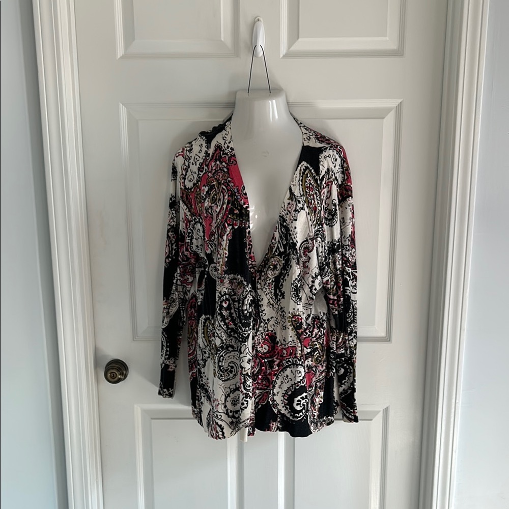 Paisley Print Long Sleeve Top w/sequin accents.